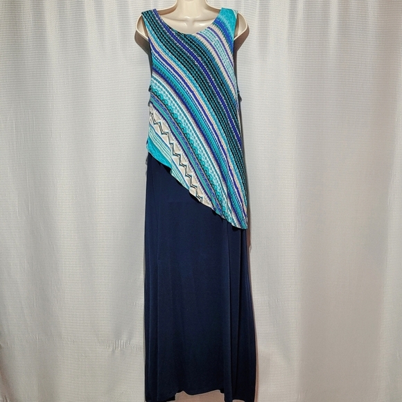 Allison Brittney Navy Blue with Diagonal Overlay Maxi Dress (L) - Picture 3 of 8